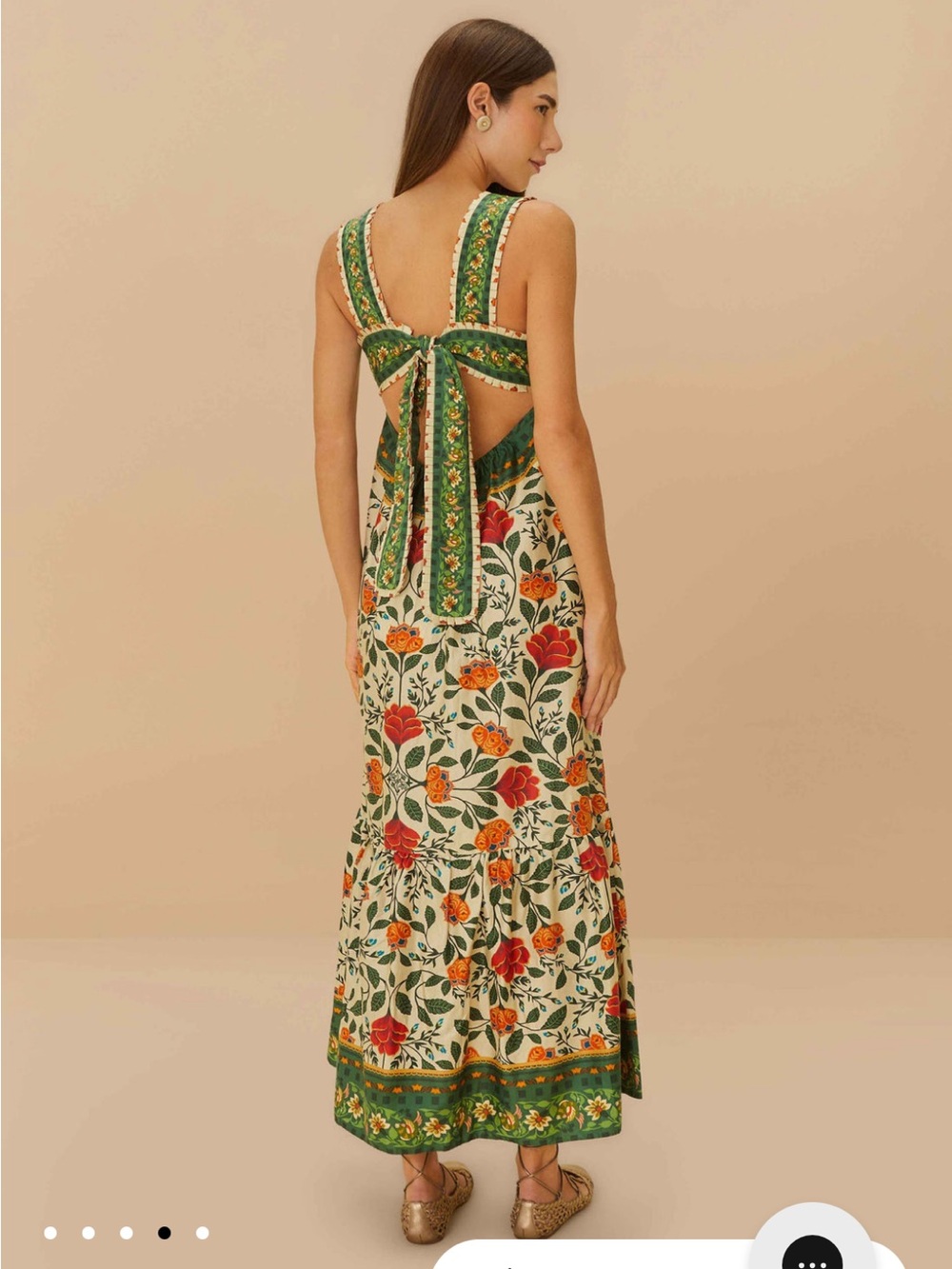 FARM RIO Sand Garden Tapestry Back Bow Maxi Dress NWT pockets